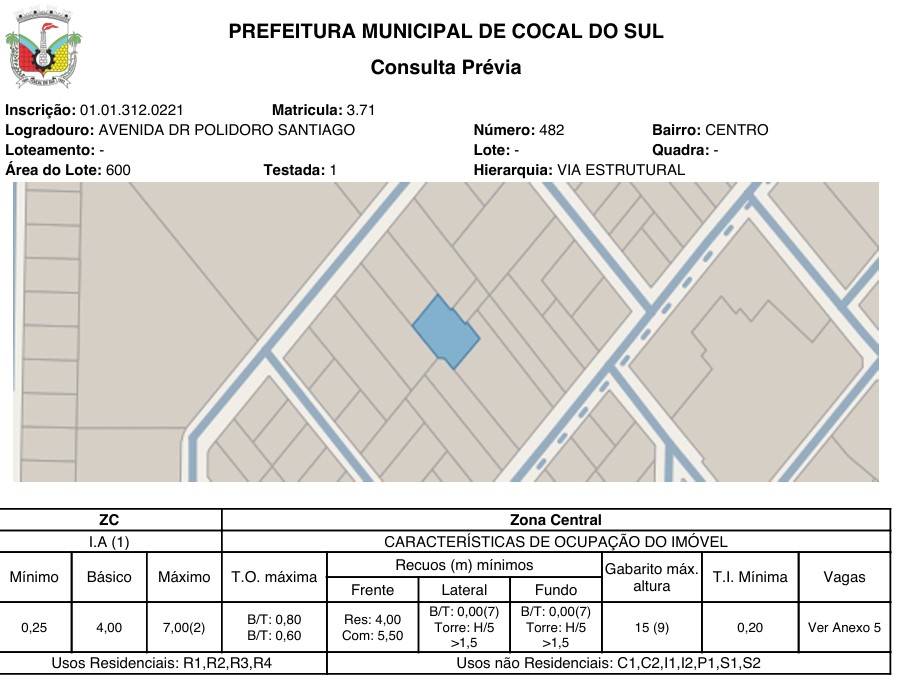 Terreno, Centro em Cocal do Sul, SC